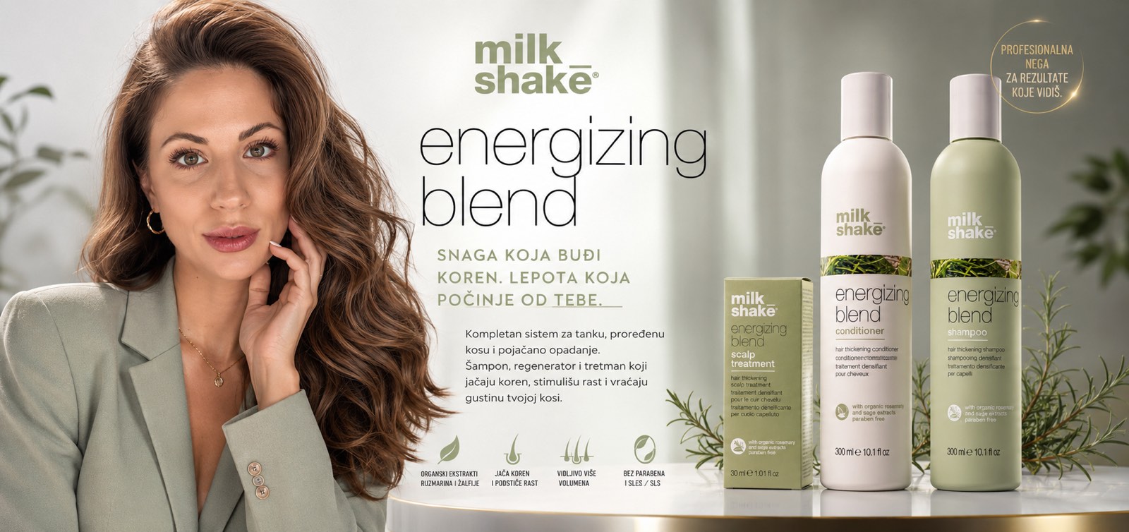 Milk Shake Energizing Blend kompletno rešenje za tanku, proređenu kosu i pojačano opadanje.